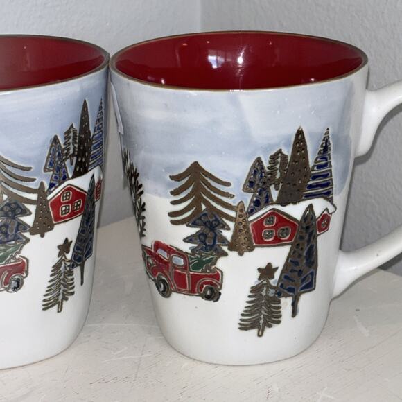 Eli & Ana Elk Ridge Red Truck Christmas Tree Holiday Set Of 2 Mugs Ceramic New - Picture 3 of 5